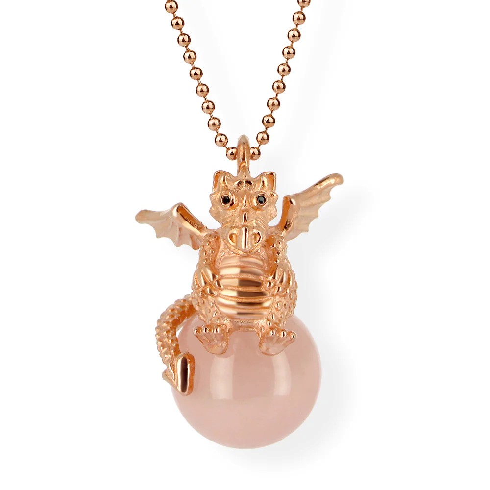 Drachenfels DragoERNIE & BERT Pendant 925 silver rose gold plated rose quartz ball