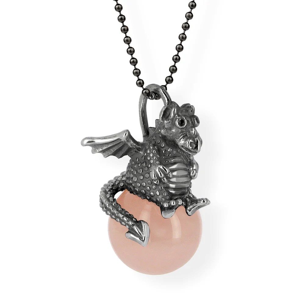 Drachenfels DragoERNIE & BERT Pendant 925 silver vintage rose quartz ball