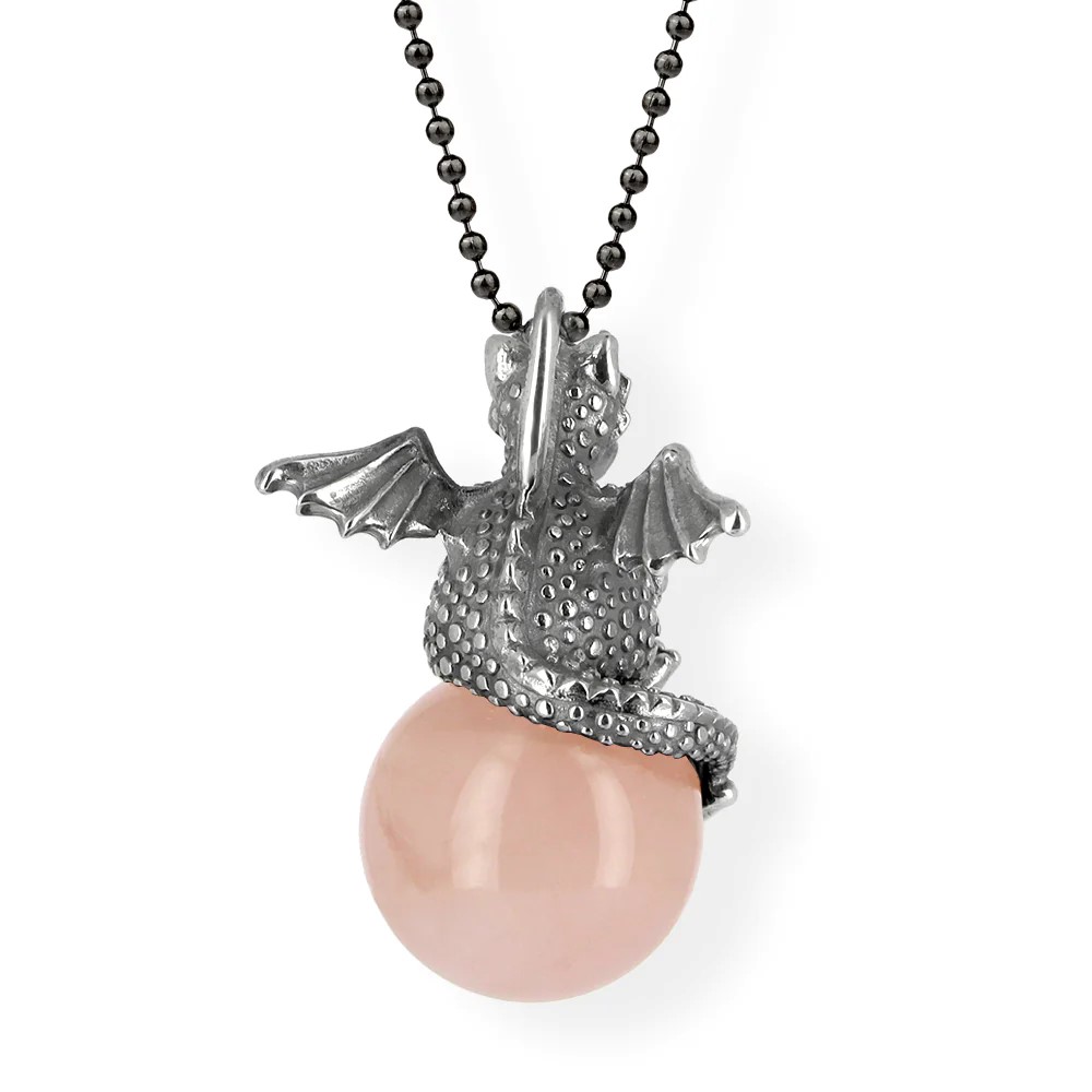 Drachenfels DragoERNIE & BERT Pendant 925 silver vintage rose quartz ball