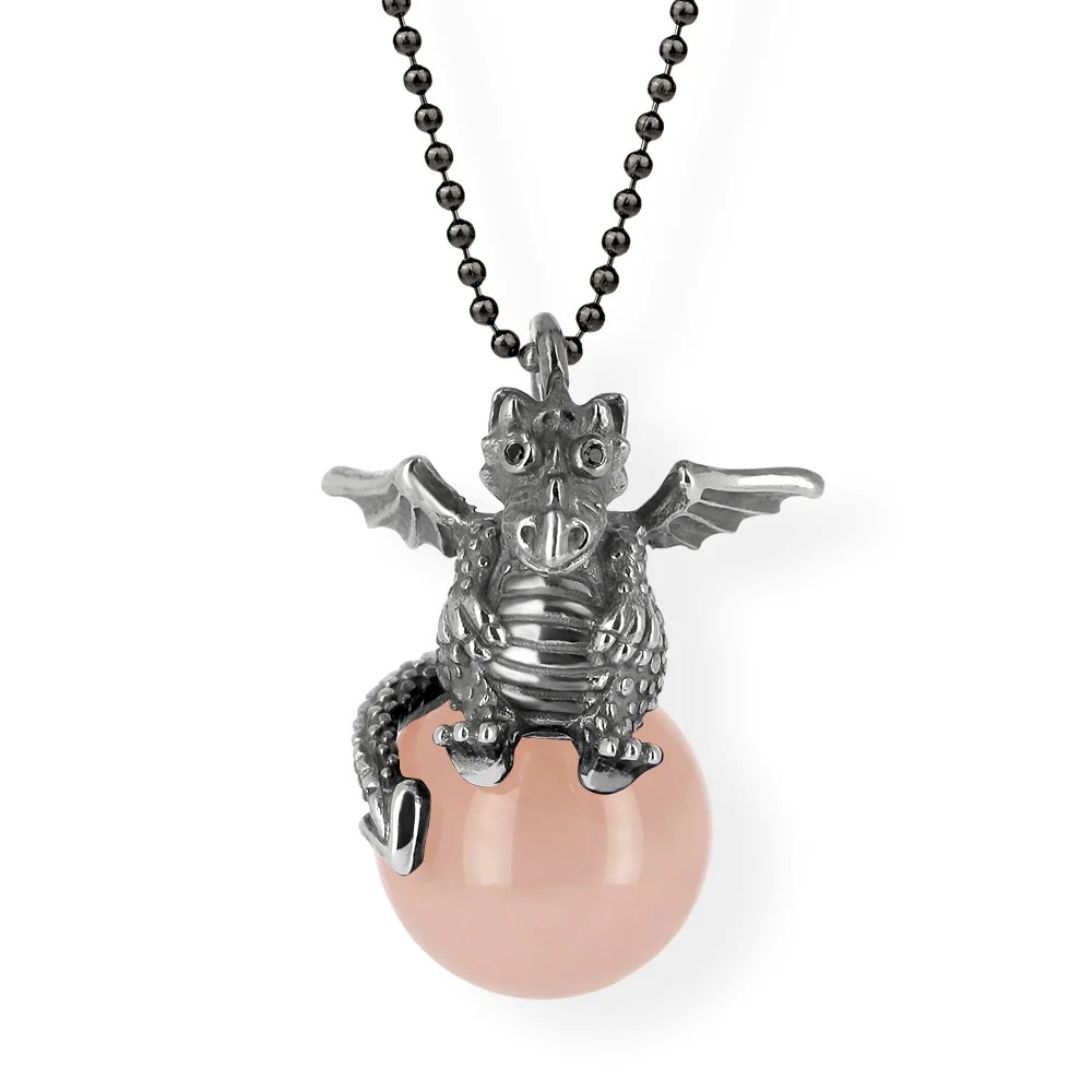 Drachenfels DragoERNIE & BERT Pendant 925 silver vintage rose quartz ball