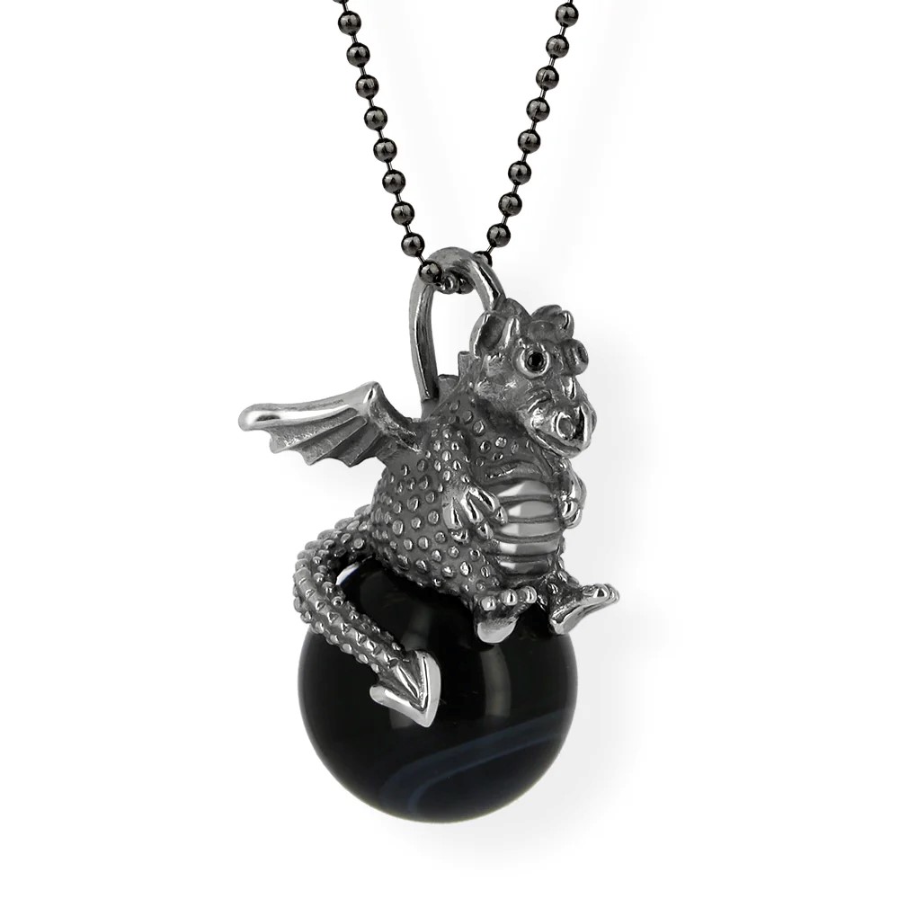 Drachenfels DragoERNIE & BERT Pendant 925 silver vintage onyx ball