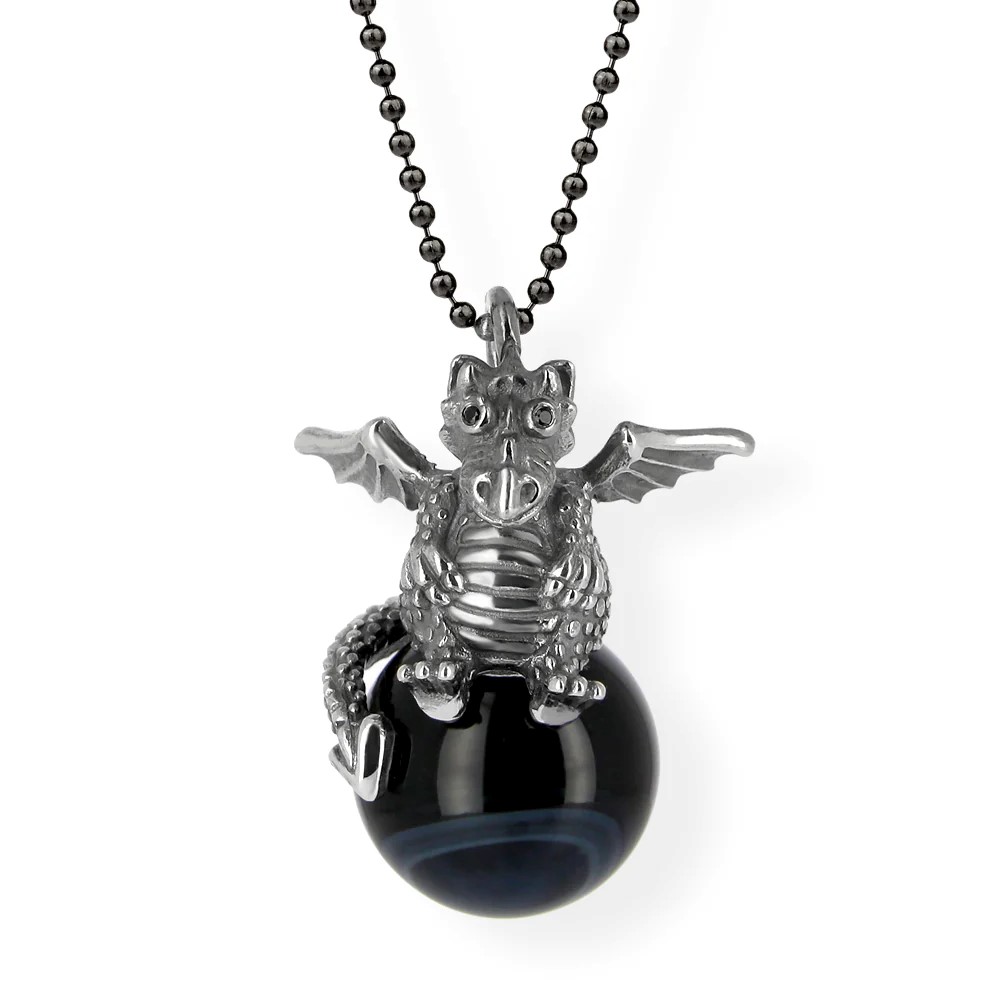 Drachenfels DragoERNIE & BERT Pendant 925 silver vintage onyx ball