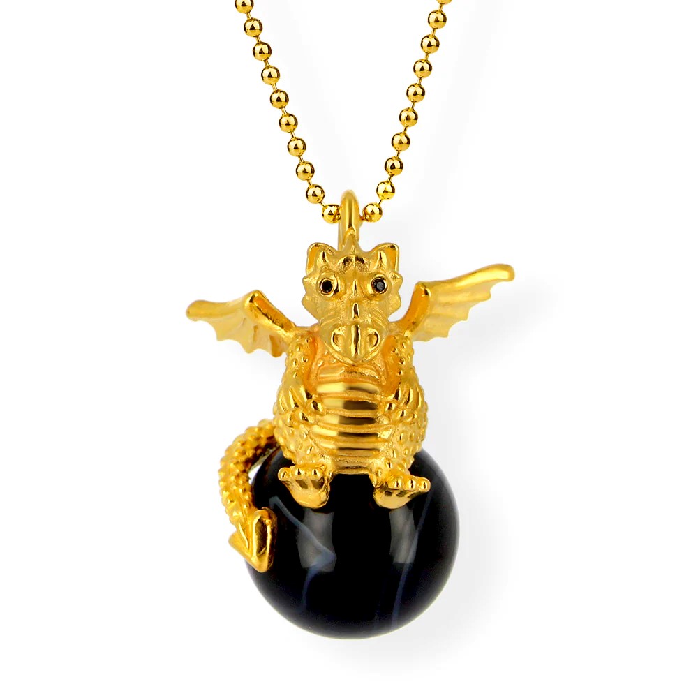 Drachenfels DragoERNIE & BERT Pendentif argent 925 plaqué or Boule d'onyx