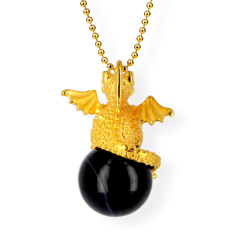 Drachenfels DragoERNIE & BERT Pendentif argent 925 plaqué or Boule d'onyx