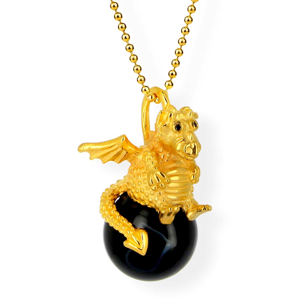 Drachenfels DragoERNIE & BERT Pendentif argent 925 plaqué or Boule d'onyx