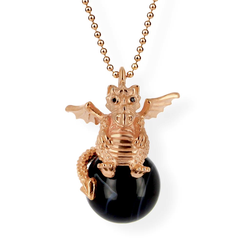 Drachenfels DragoERNIE & BERT Pendant 925 silver rose gold-plated onyx ball