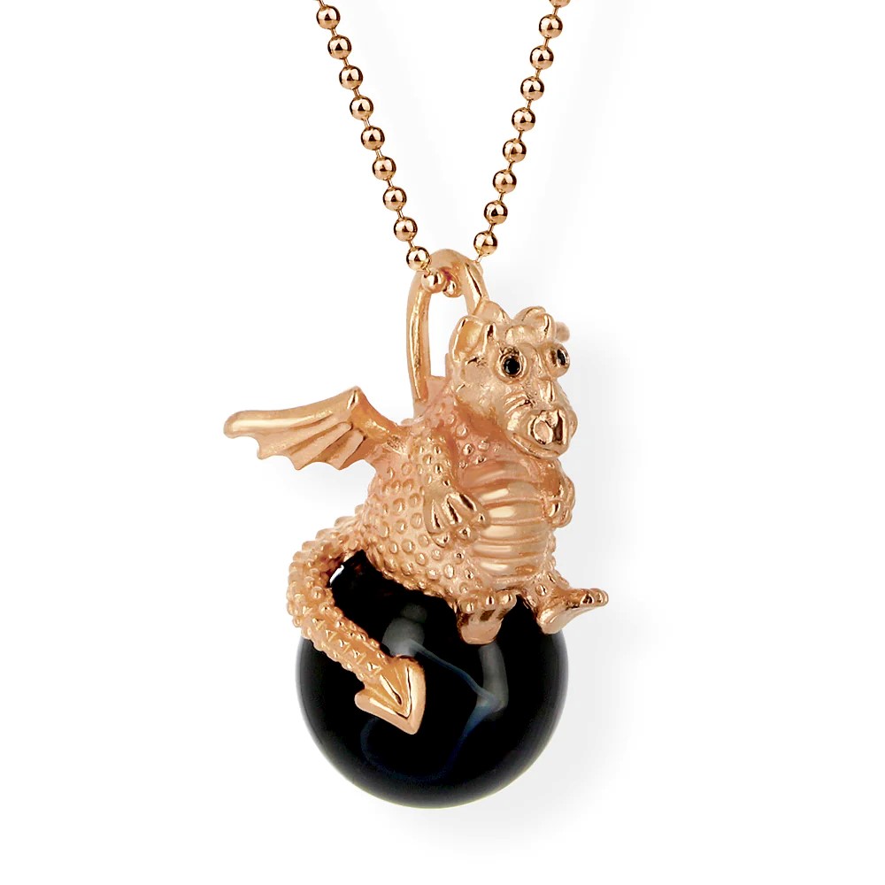 Drachenfels DragoERNIE & BERT Pendant 925 silver rose gold-plated onyx ball