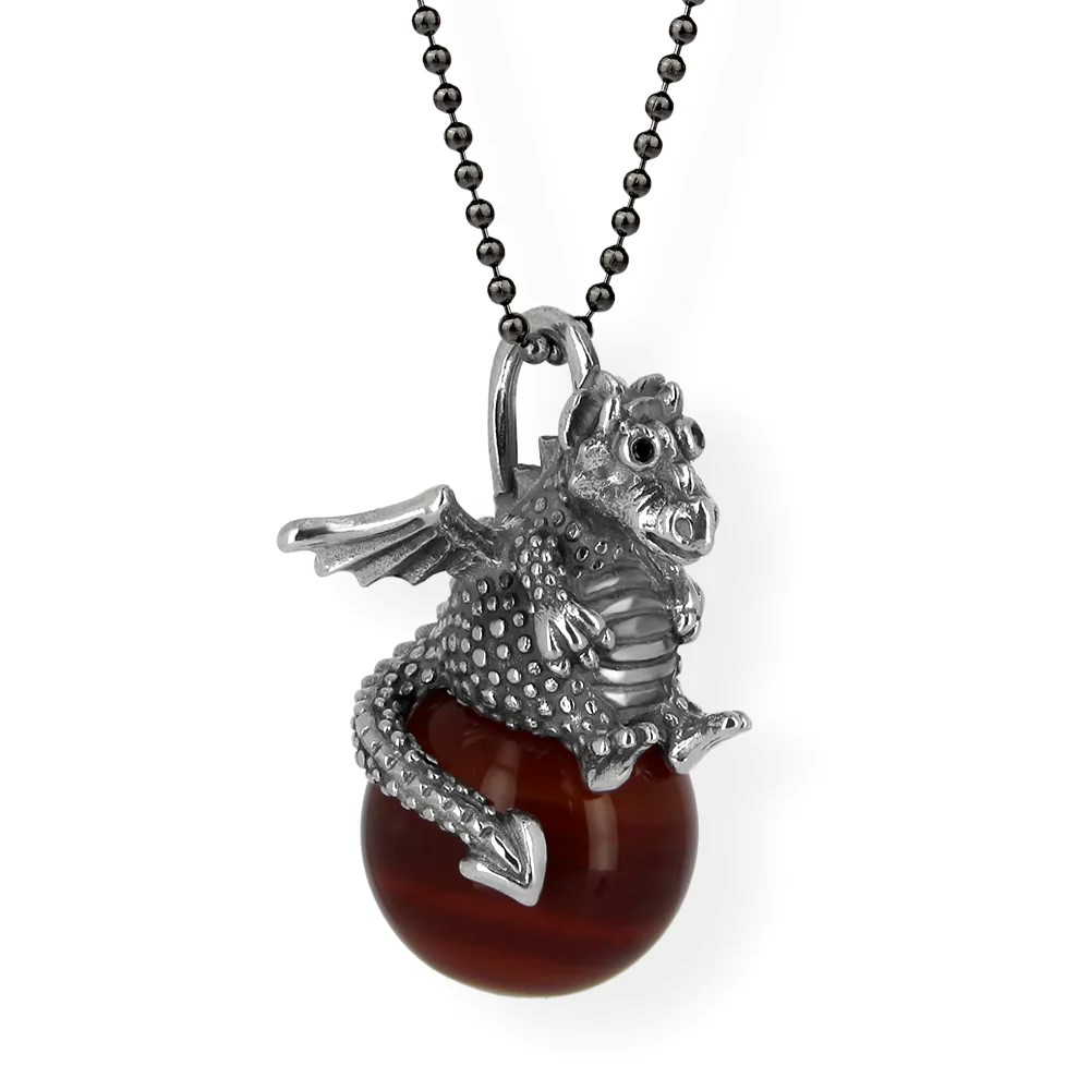 Drachenfels DragoERNIE & BERT Pendentif argent 925 Vintage boule de cornaline