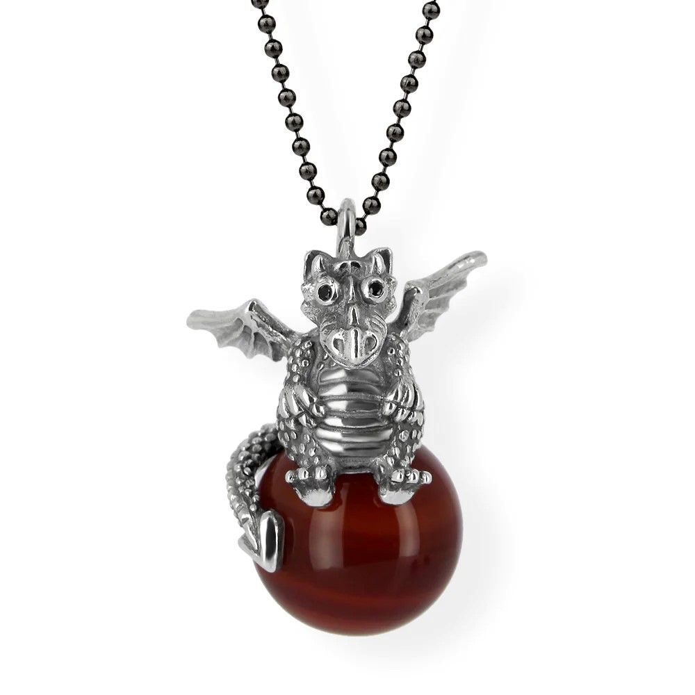 Drachenfels DragoERNIE & BERT Pendentif argent 925 Vintage boule de cornaline