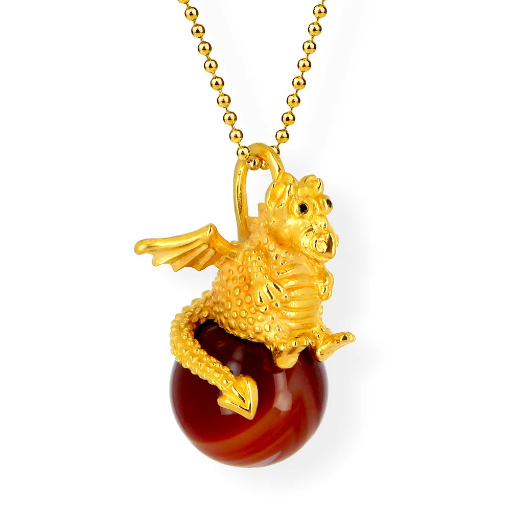 Drachenfels DragoERNIE & BERT Pendentif argent 925 plaqué or Boule de cornaline