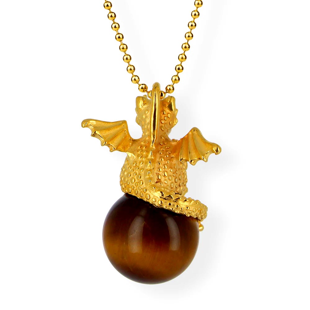 Drachenfels DragoERNIE & BERT Pendant 925 silver gold-plated tiger's eye ball