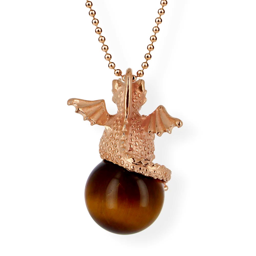 Drachenfels DragoERNIE & BERT Pendant 925 silver rose gold-plated tiger's eye ball