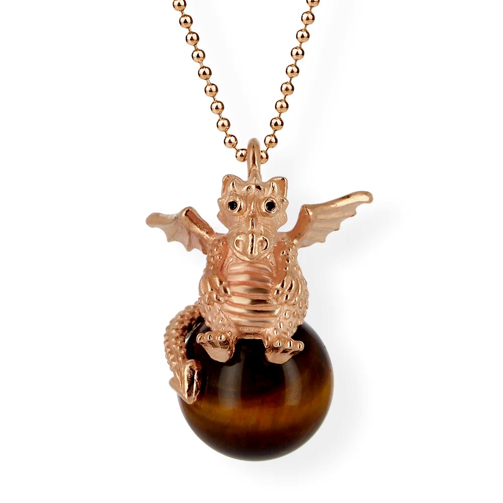 Drachenfels DragoERNIE & BERT Pendant 925 silver rose gold-plated tiger's eye ball