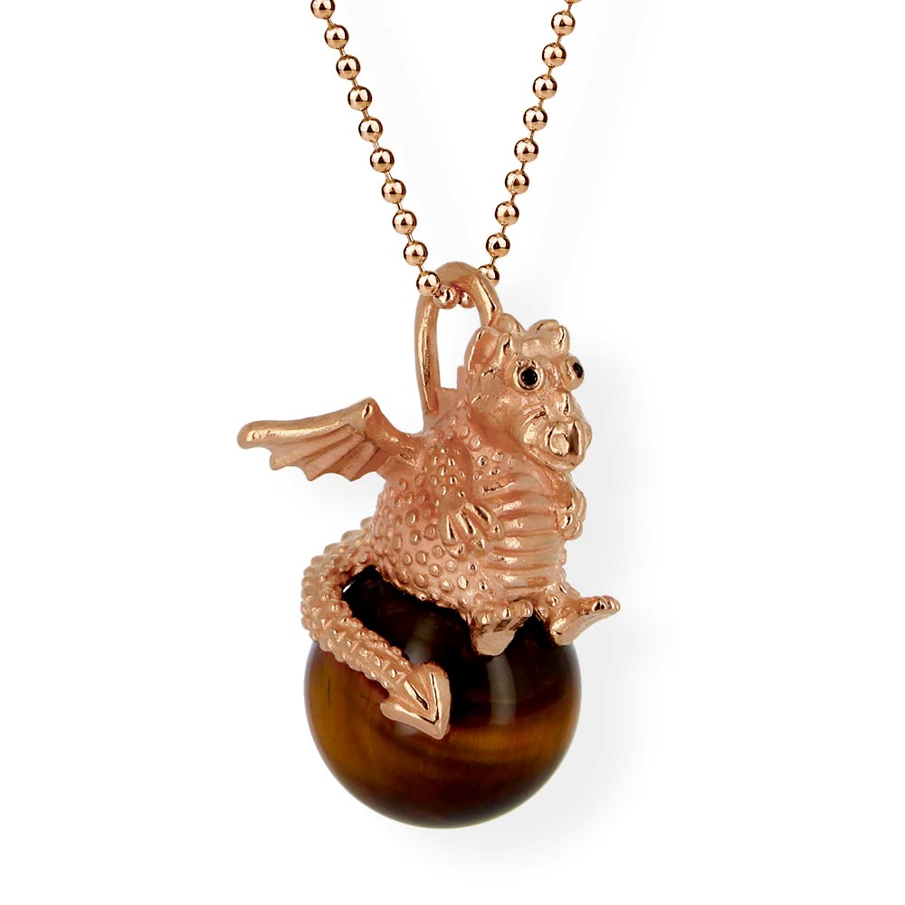 Drachenfels DragoERNIE & BERT Pendant 925 silver rose gold-plated tiger's eye ball