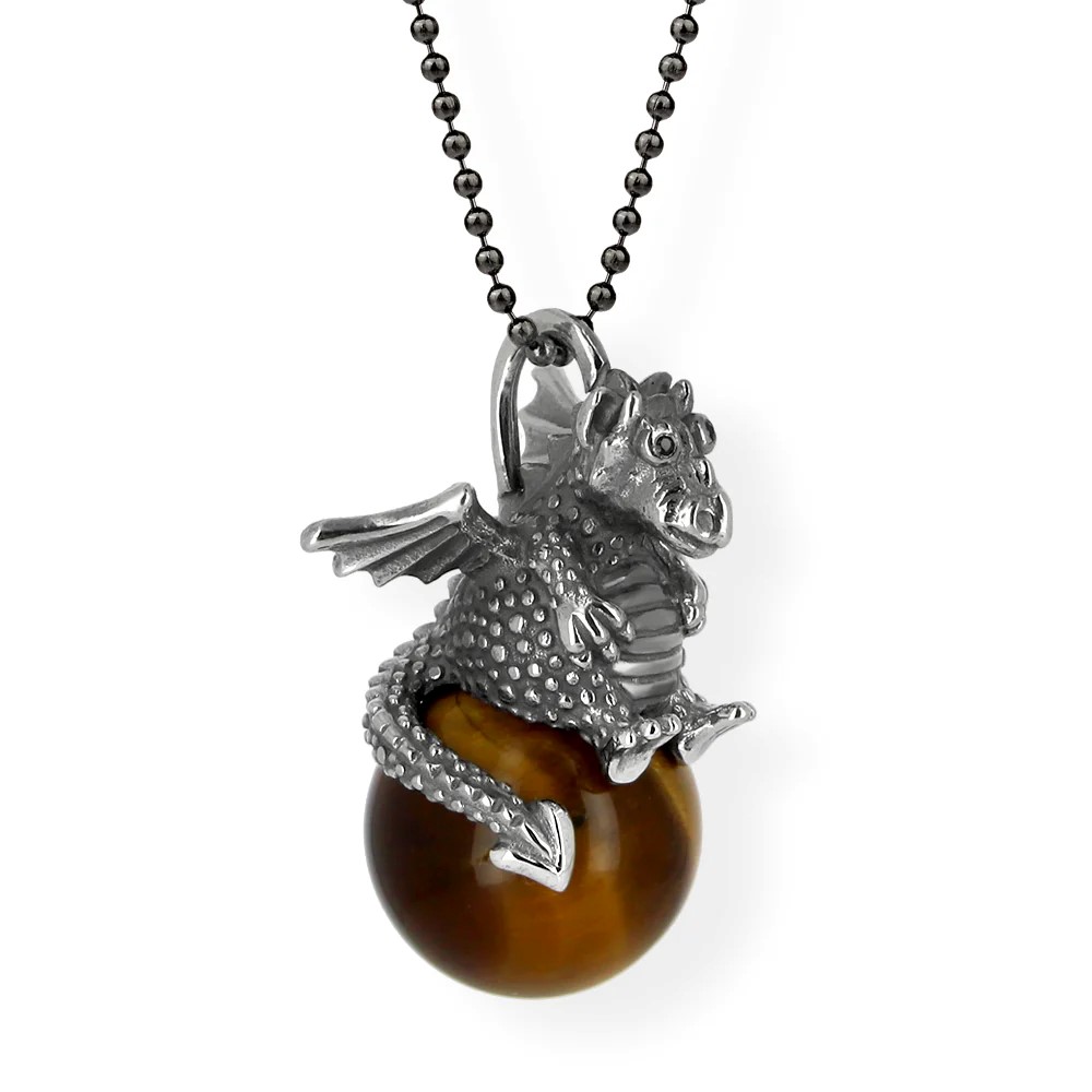 Drachenfels DragoERNIE & BERT Pendentif 925 argent vintage boule œil de tigre