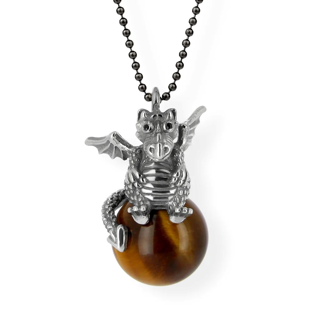 Drachenfels DragoERNIE & BERT Pendentif 925 argent vintage boule œil de tigre