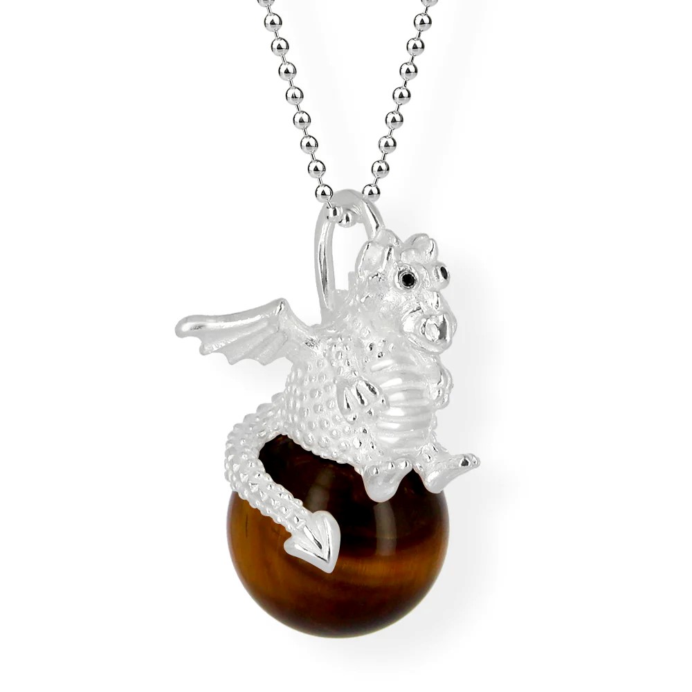 Drachenfels DragoERNIE & BERT Pendentif argent 925 boule œil de tigre