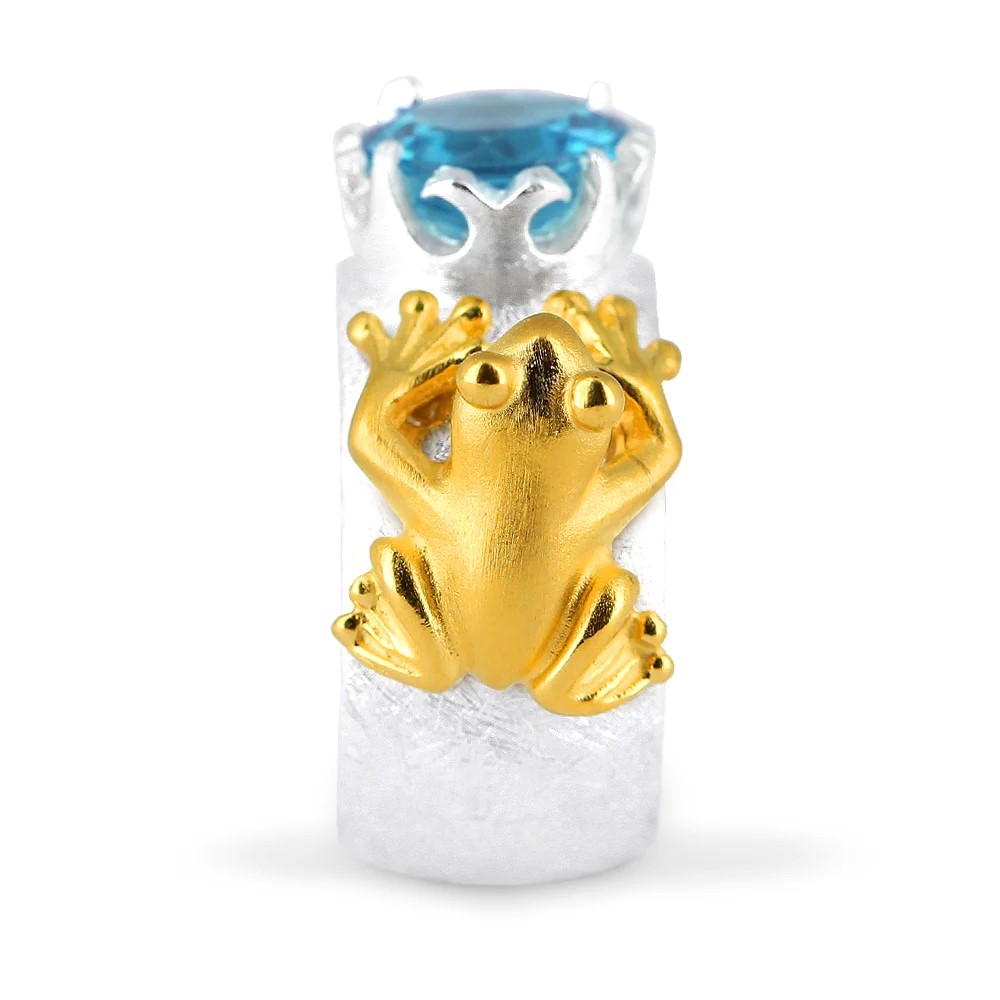 Drachenfels Froschkönig Ring 925 silver gold plated topaz size 52