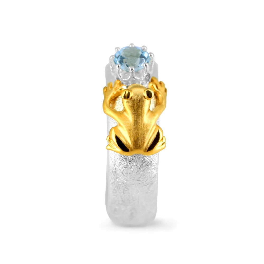 Drachenfels Froschkönig Ring 925 silver gold plated topaz size 56