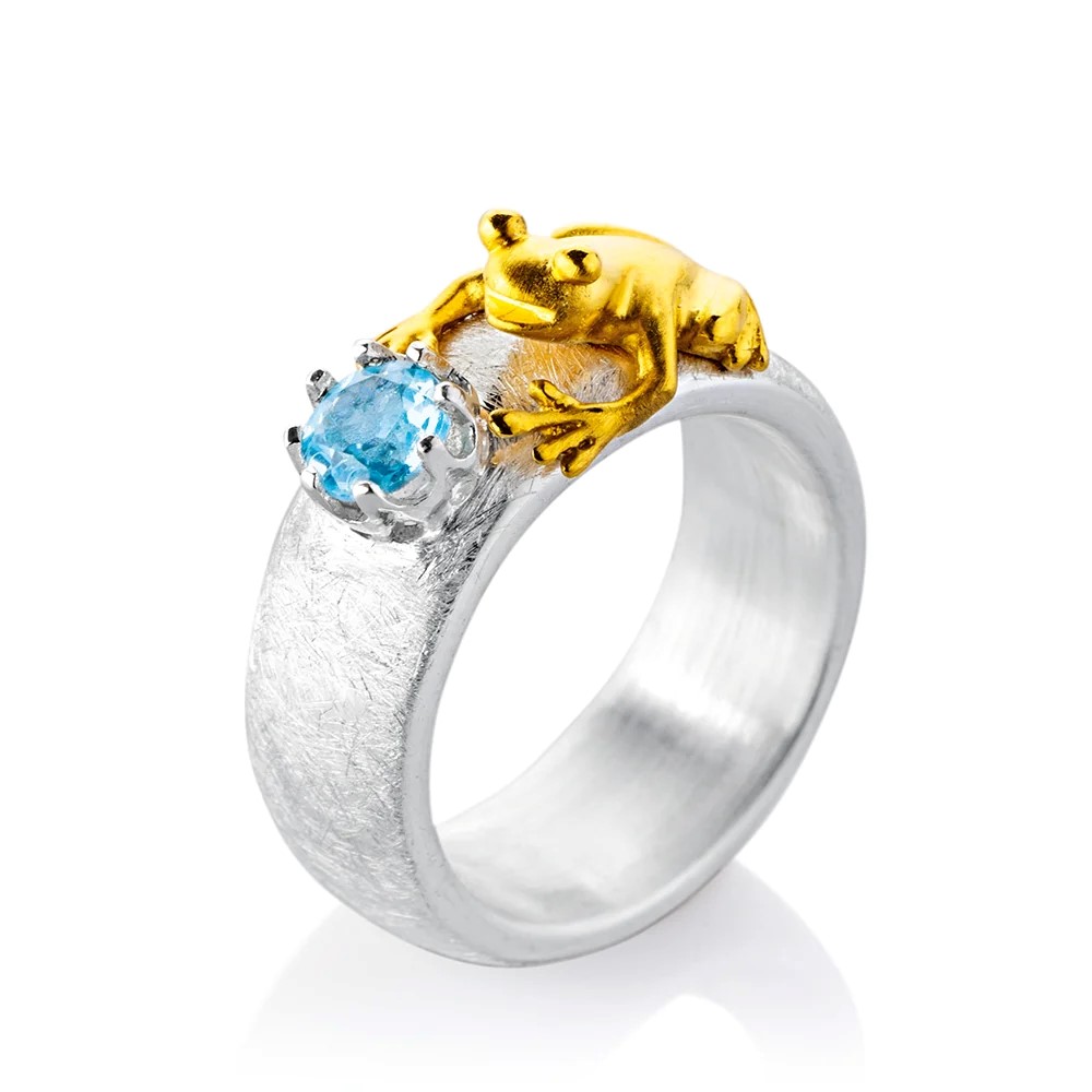 Drachenfels Froschkönig Ring 925 silver gold plated topaz size 56