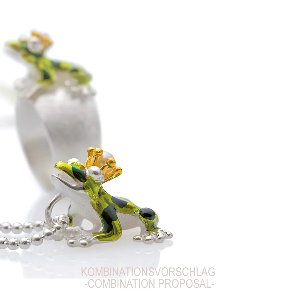 Drachenfels Giftpfeilfroschkönig Anhänger mittlgrosser Frosch 925 Silber mit Süsswasserperle