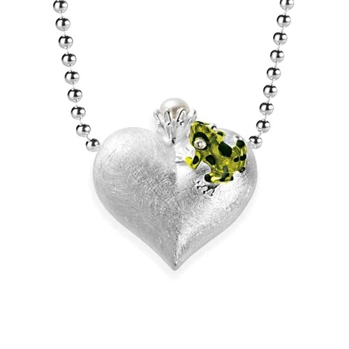 Drachenfels Giftpfeilfroschkönig Heart pendant with frog and freshwater pearl