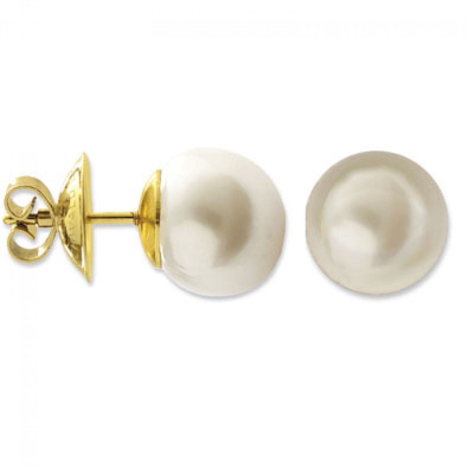 AURONOS Perles Bouton d'oreille en or jaune 18K Perles d'eau douce 10.5-11mm