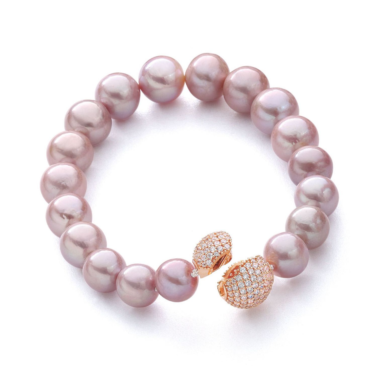 AURONOS Pearl bracelet 925 silver rose gold-plated with zirconia and Ming pearls 9-11mm long 19cm