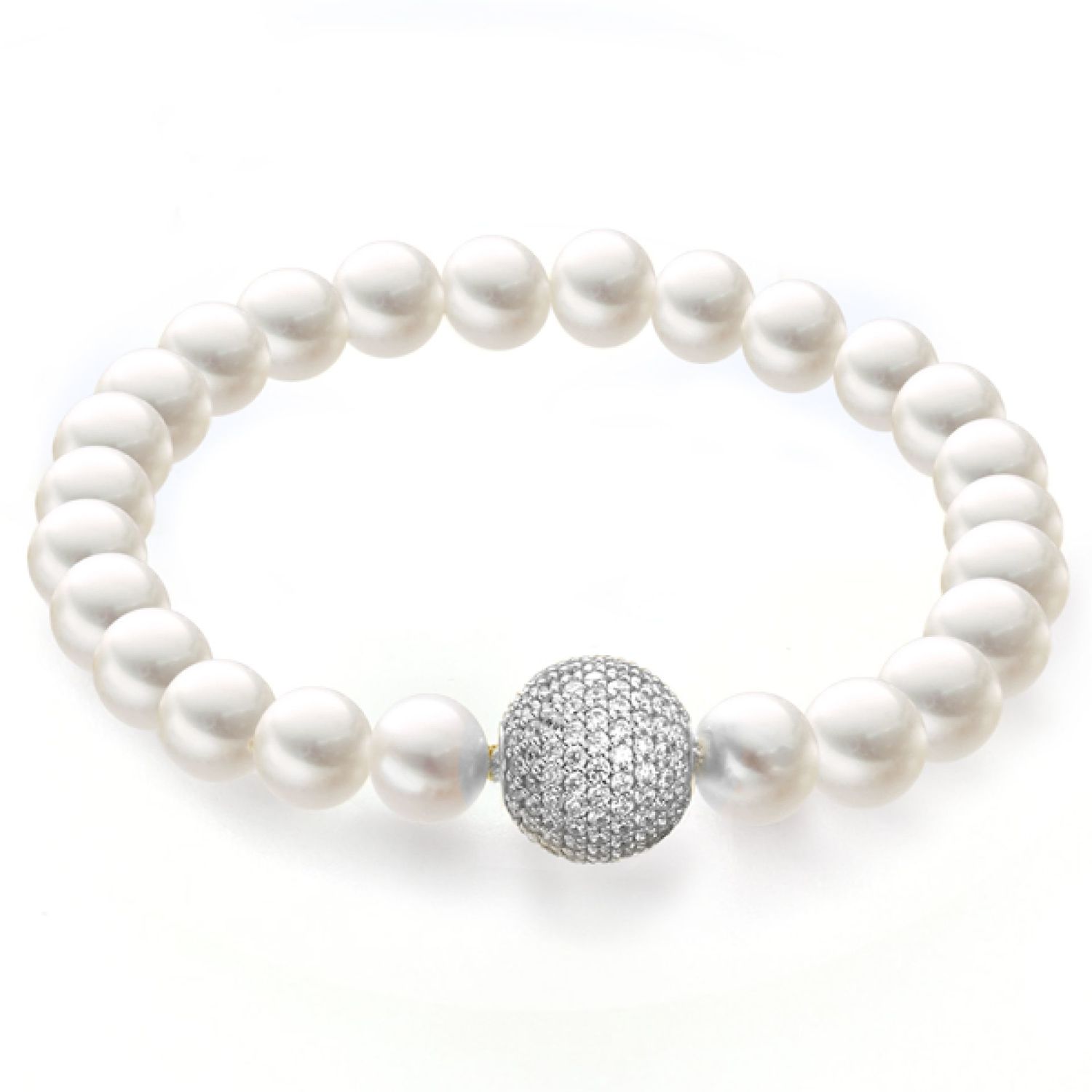 AURONOS Bracelet de perles 925 argent avec zirconium et perles d'eau douce 7-7.5mm 19cm de long