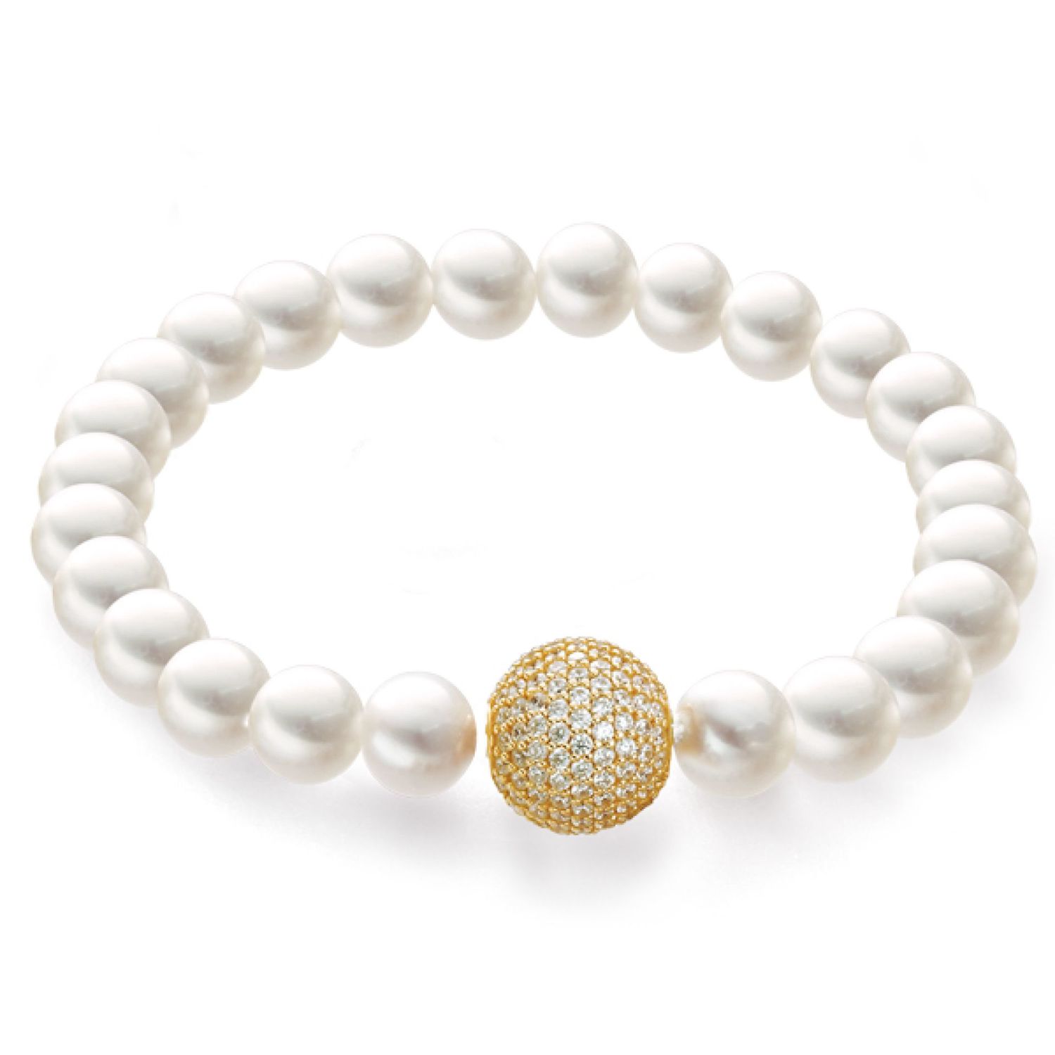 AURONOS Pearl bracelet 925 silver gold-plated with zirconia and freshwater pearls 7-7.5mm 19cm long