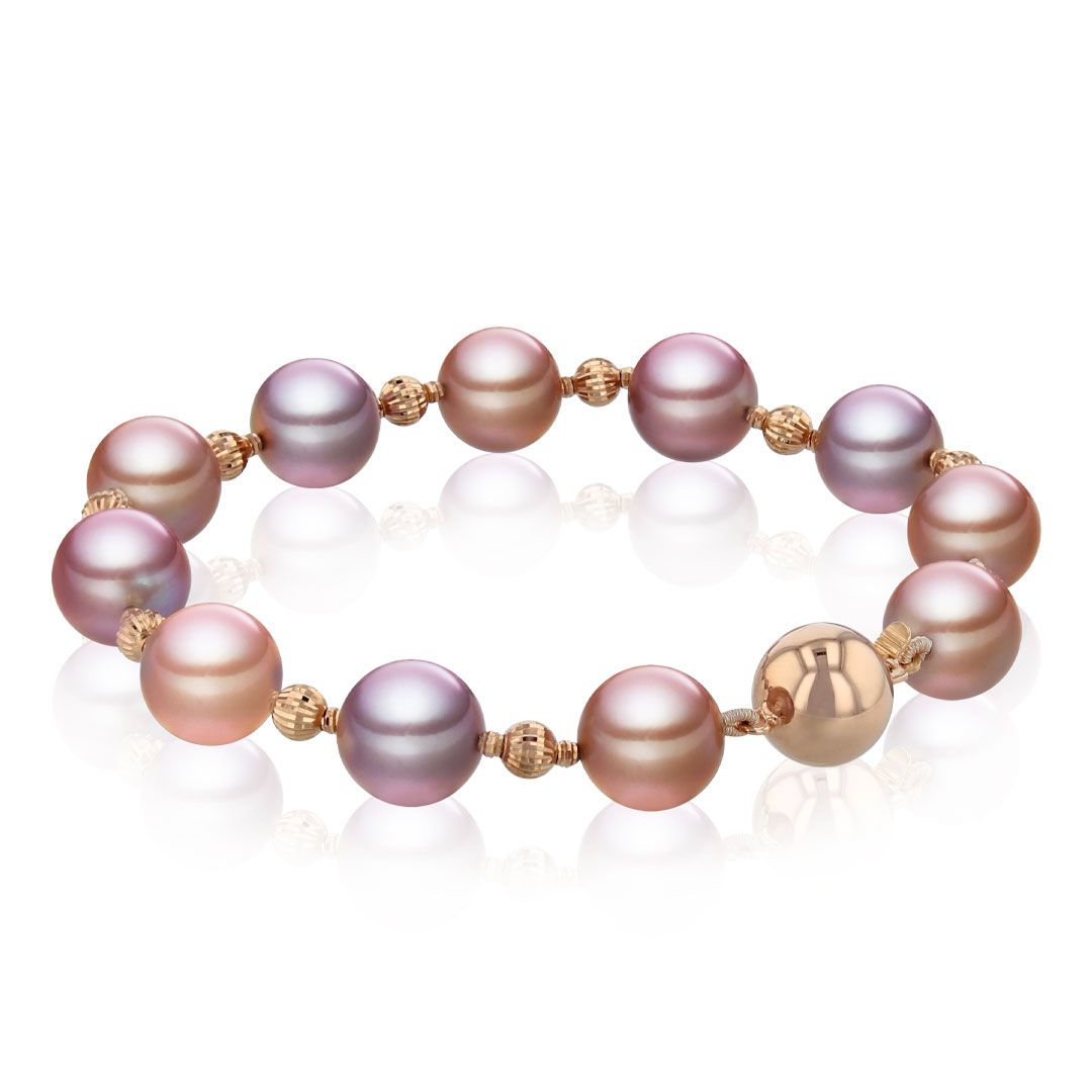 AURONOS Bracelet de perles en or rose 18K avec perles Ming 11-12mm 19cm de long