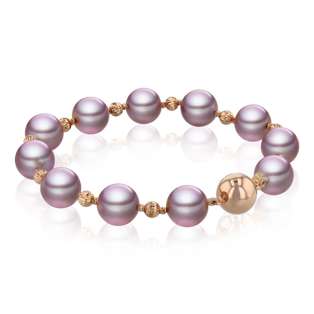 AURONOS Pearl bracelet 18K rose gold with Ming pearls 9-10mm 19cm long