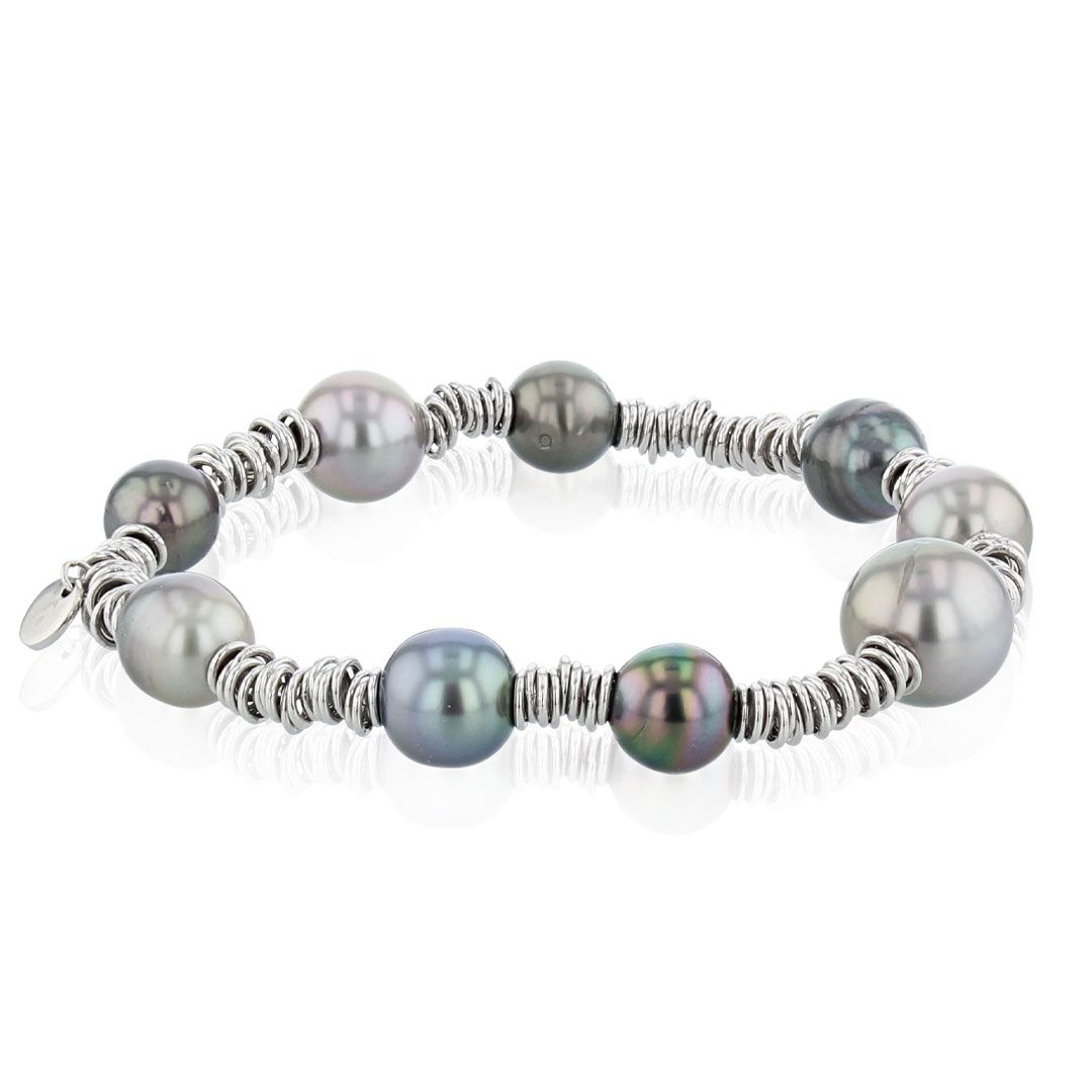 AURONOS Pearl bracelet 925 silver with Tahitian pearls 8-11mm 19cm long