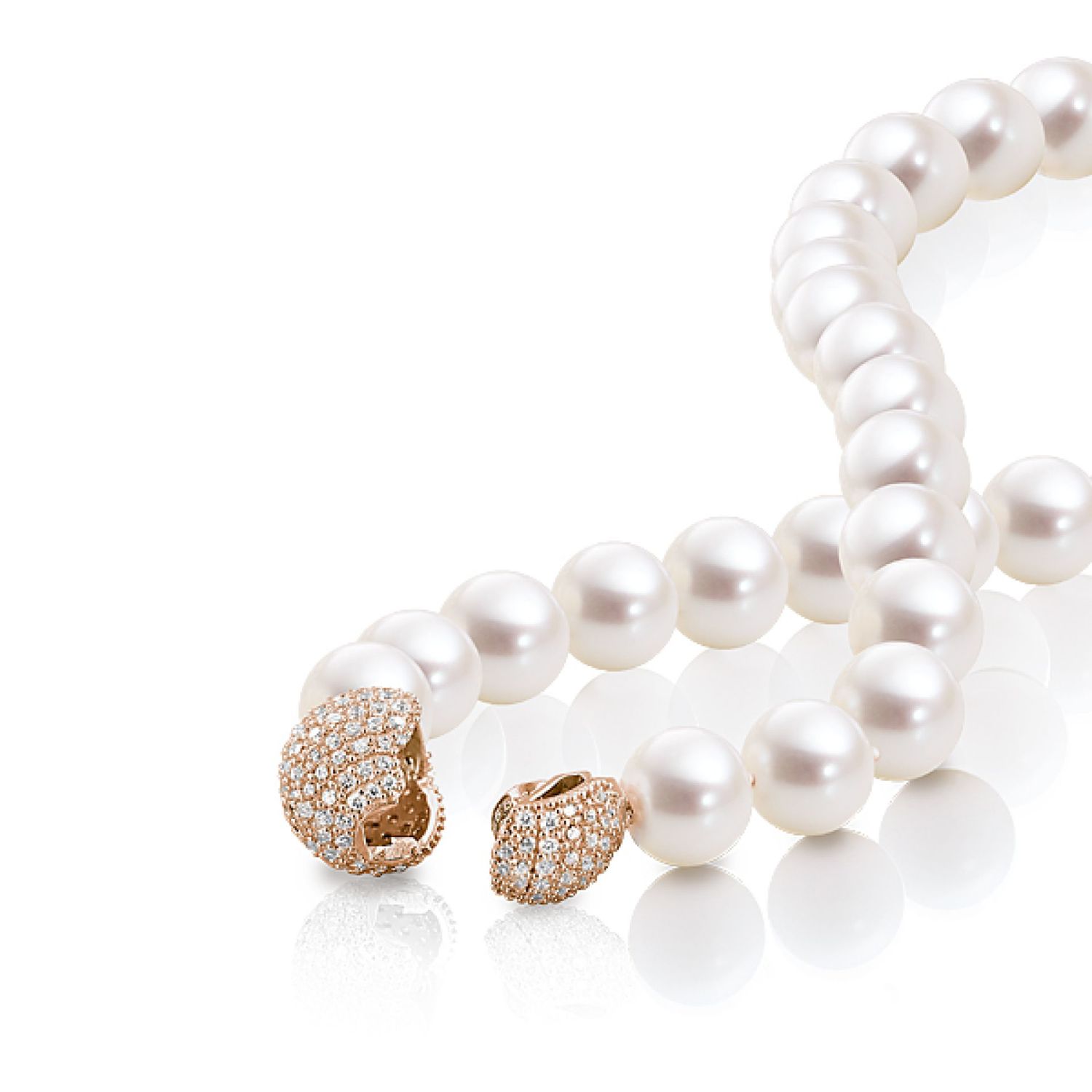 AURONOS Pearl necklace silver 925 rose gold-plated with zirconia and freshwater pearls 8-9mm long 42cm