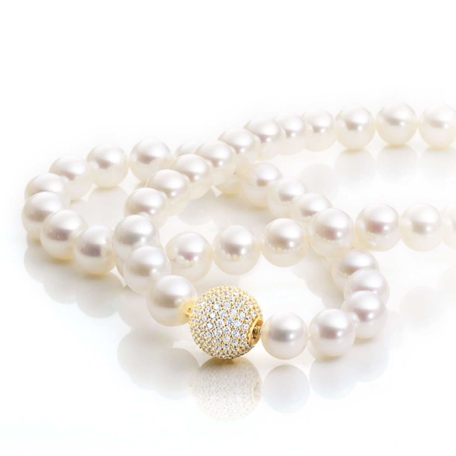 AURONOS Pearl necklace silver 925 gold-plated with zirconia and freshwater pearls 8-9mm 42cm long