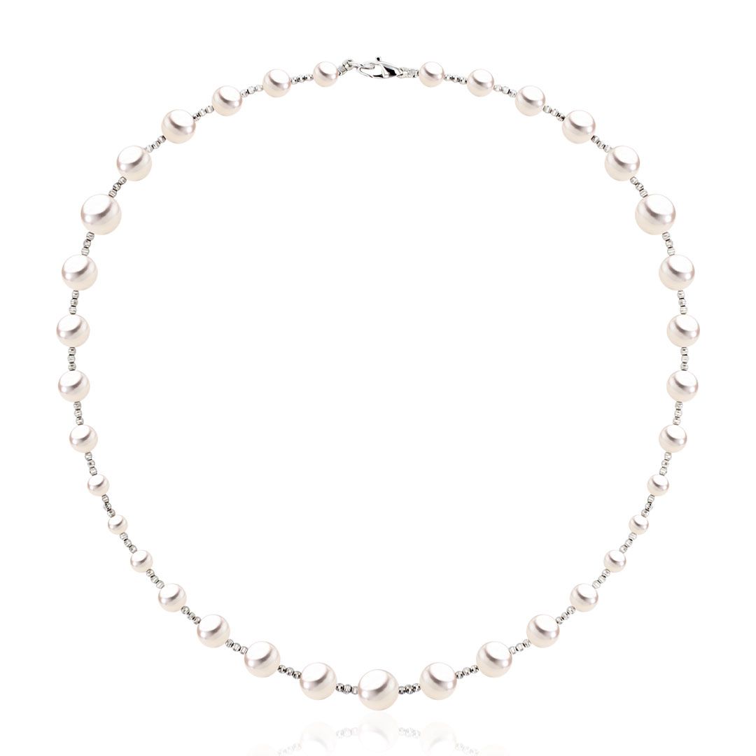 AURONOS Collier de perles en or blanc 18 carats avec perle d'Akoya 45 cm de long