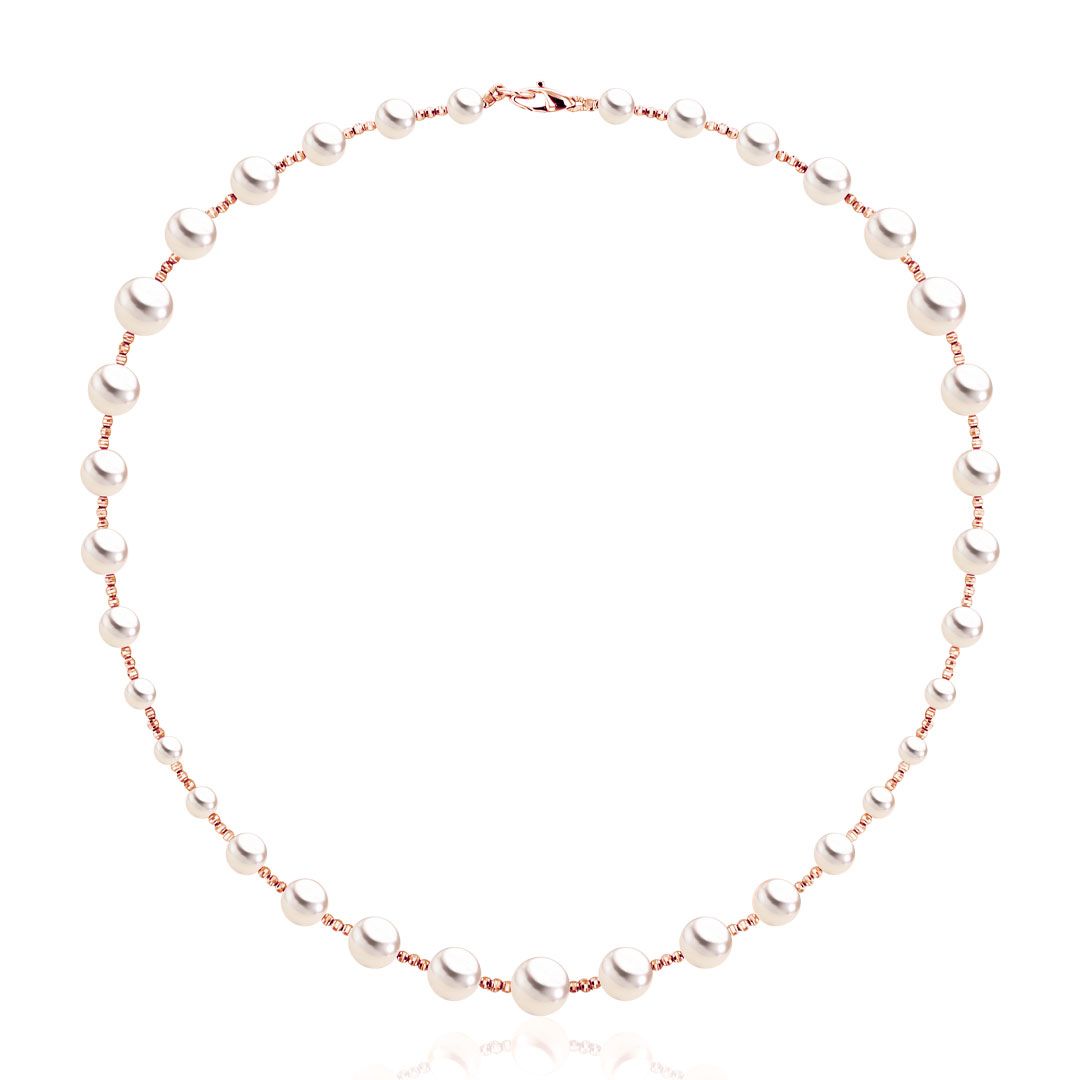 AURONOS Collier de perles en or rose 18 carats avec perle d'Akoya 45 cm de long