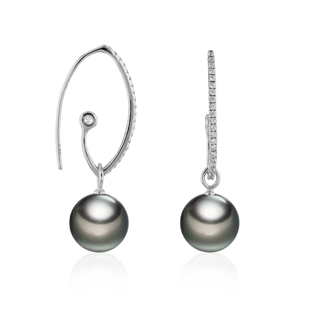 AURONOS Silver 925 pearl earrings with zirconia and Tahitian pearls 9-10mm