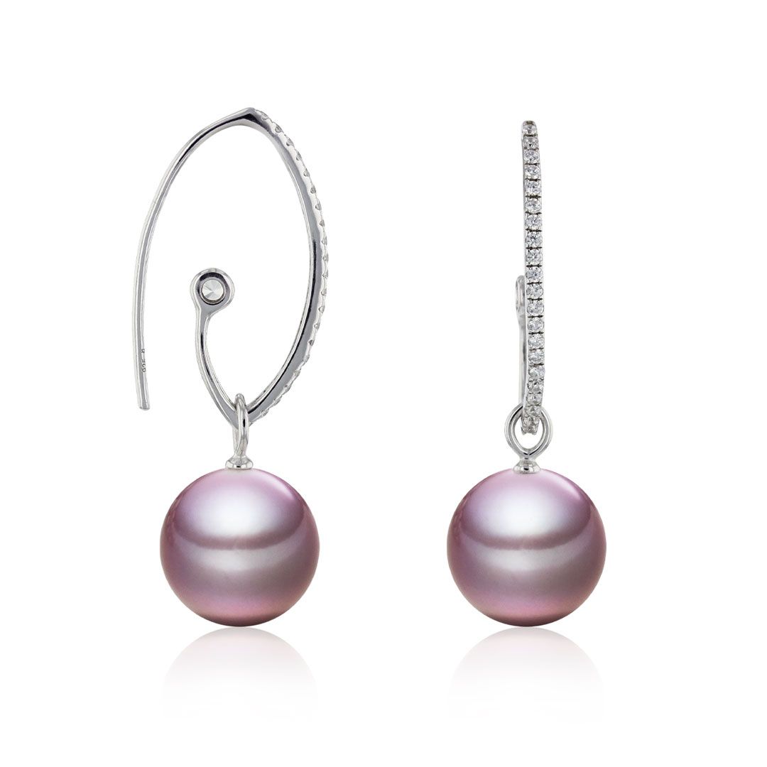 AURONOS Silver 925 pearl earrings with zirconia and Ming pearls 12-13mm