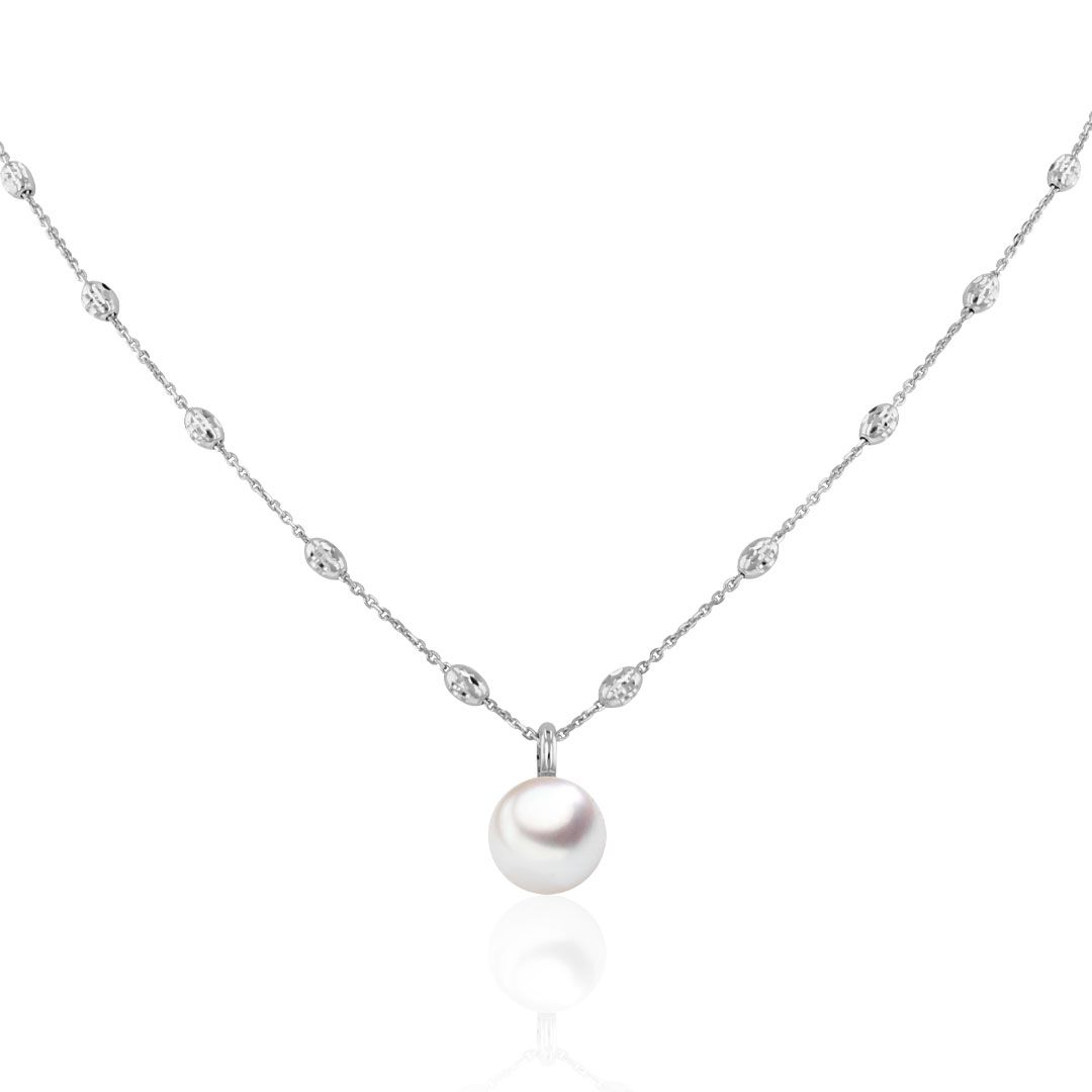 AURONOS Collier de perles en or blanc 18K avec perle d'Akoya 8-8.5mm 45cm