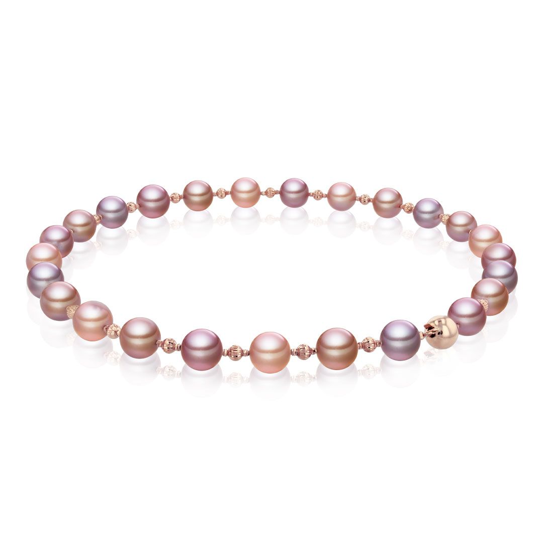 AURONOS Collier de perles en or rose 18K avec perles Ming 10-11mm 45cm