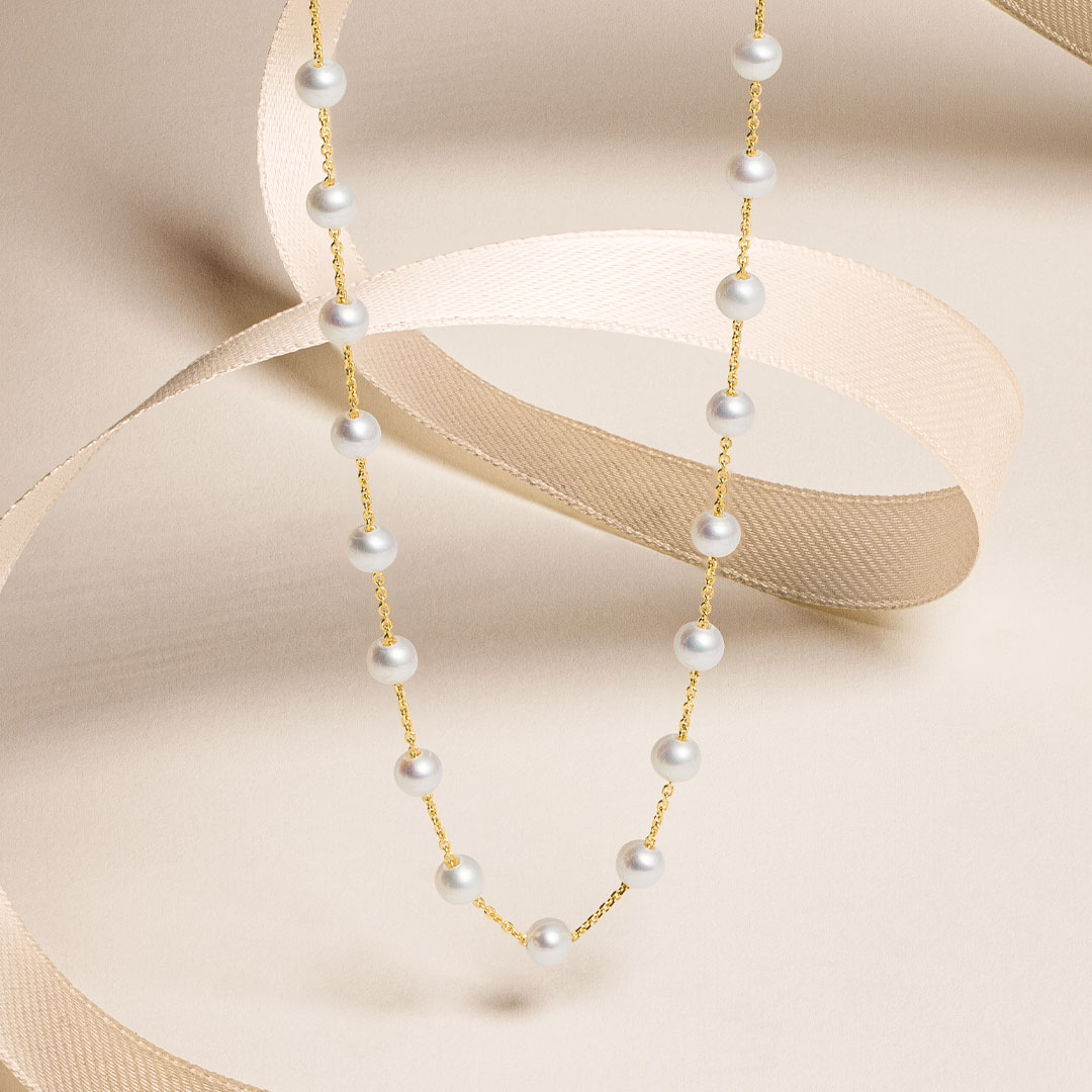 AURONOS Pearl necklace 18K yellow gold with freshwater pearls 3-4mm 45cm