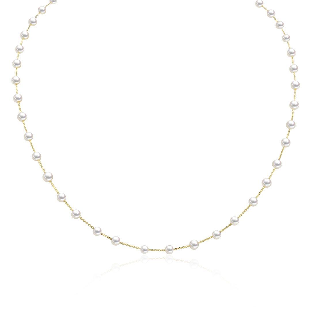 AURONOS Collier de perles en or jaune 18K avec perles d'eau douce 3-4mm 45cm