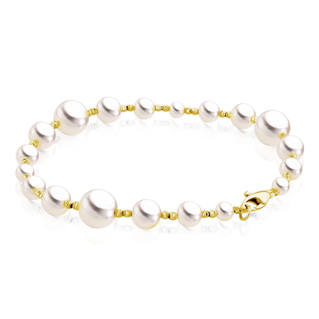 AURONOS Bracelet de perles en or jaune 18K avec perles d'Akoya 4-8mm 19cm