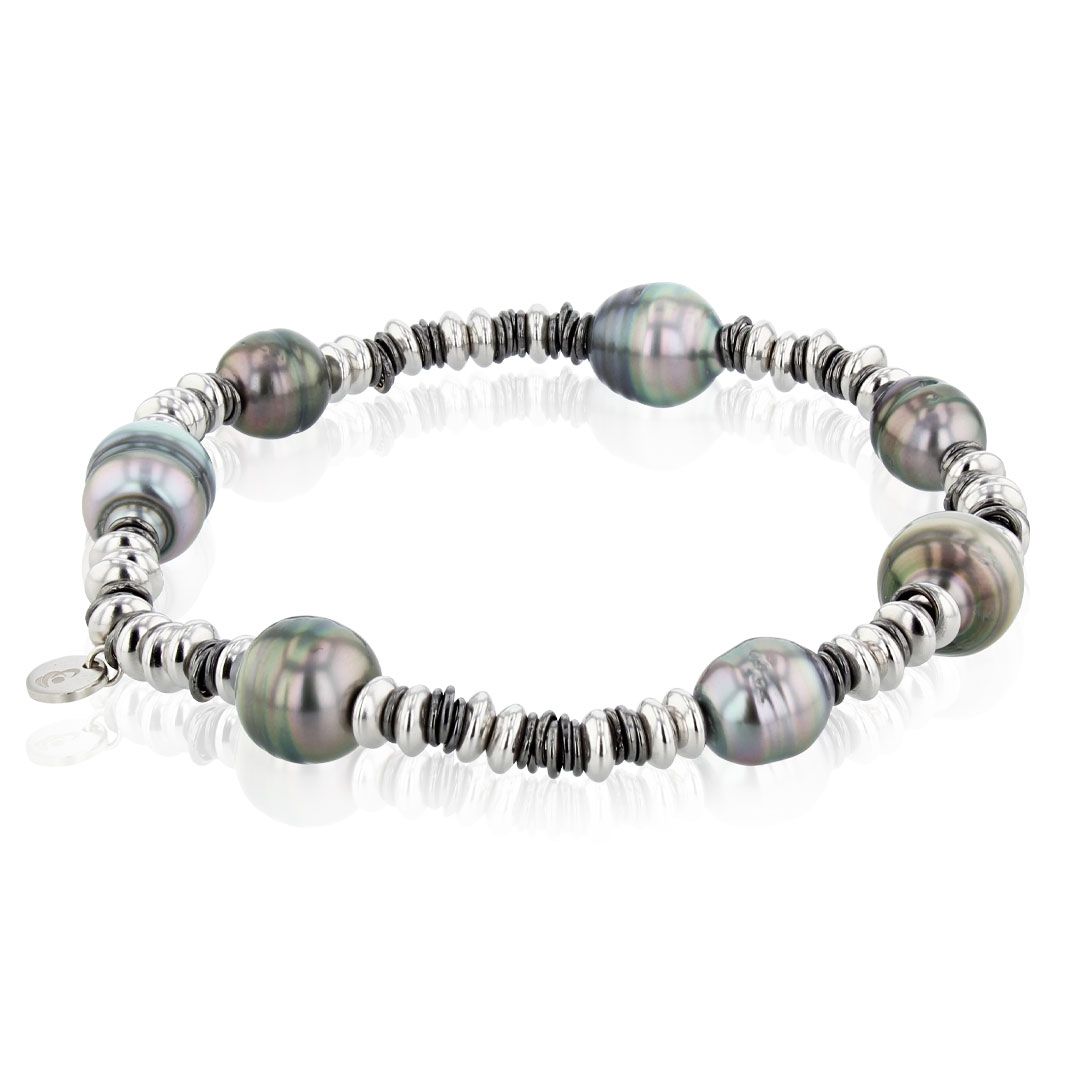 AURONOS Bracelet de perles 925 argent avec perles de Tahiti 8-11mm 19cm