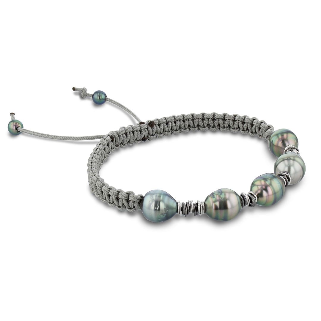 AURONOS Bracelet de perles 925 argent avec perles de Tahiti 9-11mm 19cm