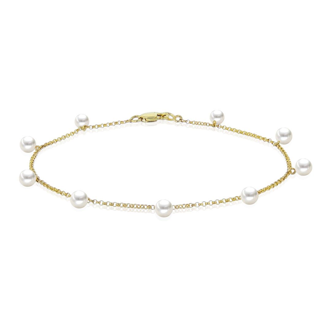 AURONOS Bracelet de perles en or jaune 18K avec perles d'eau douce 3-4mm 19cm