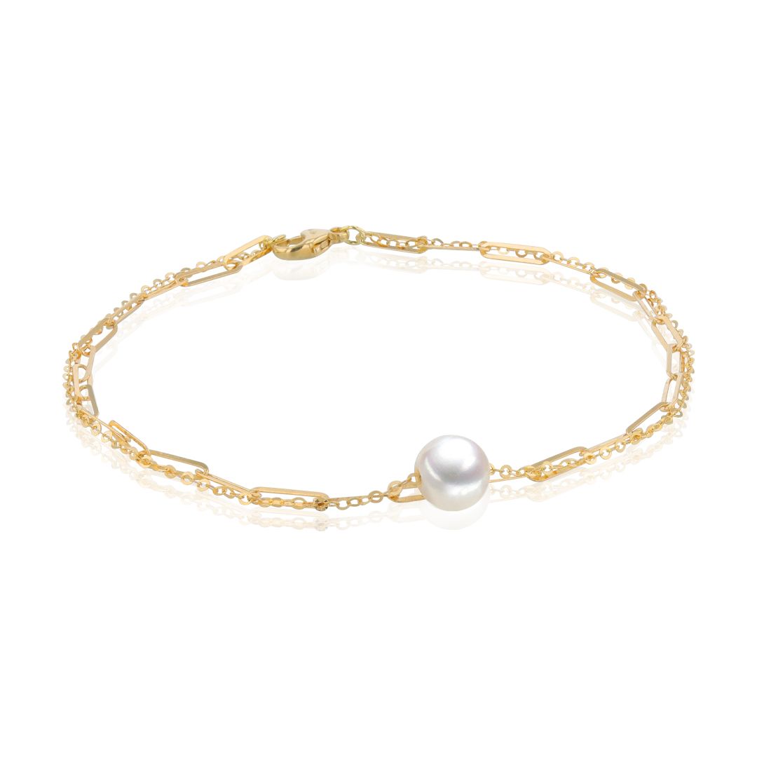 AURONOS Perlen Armband 18K Gelbgold mit Süsswasserperle 6-6.5m 18cm