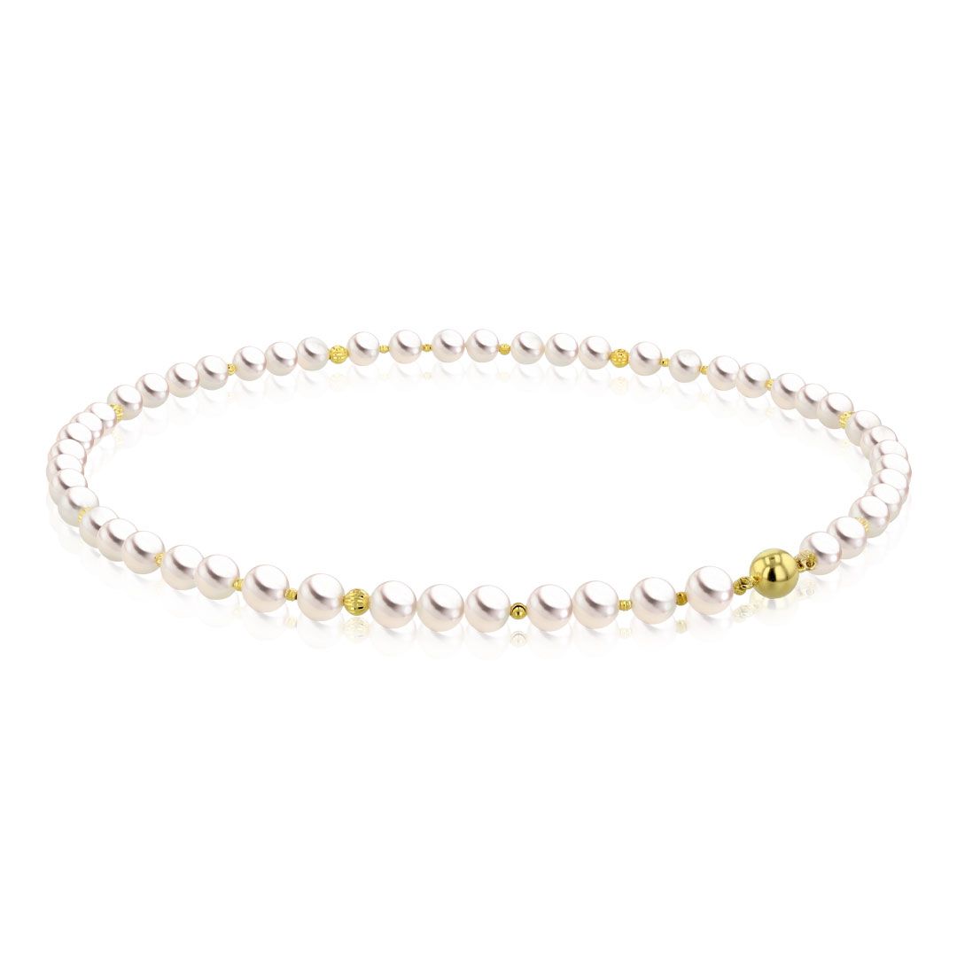 AURONOS Collier de perles en or jaune 18K avec perles d'Akoya 7-7.5mm 45cm