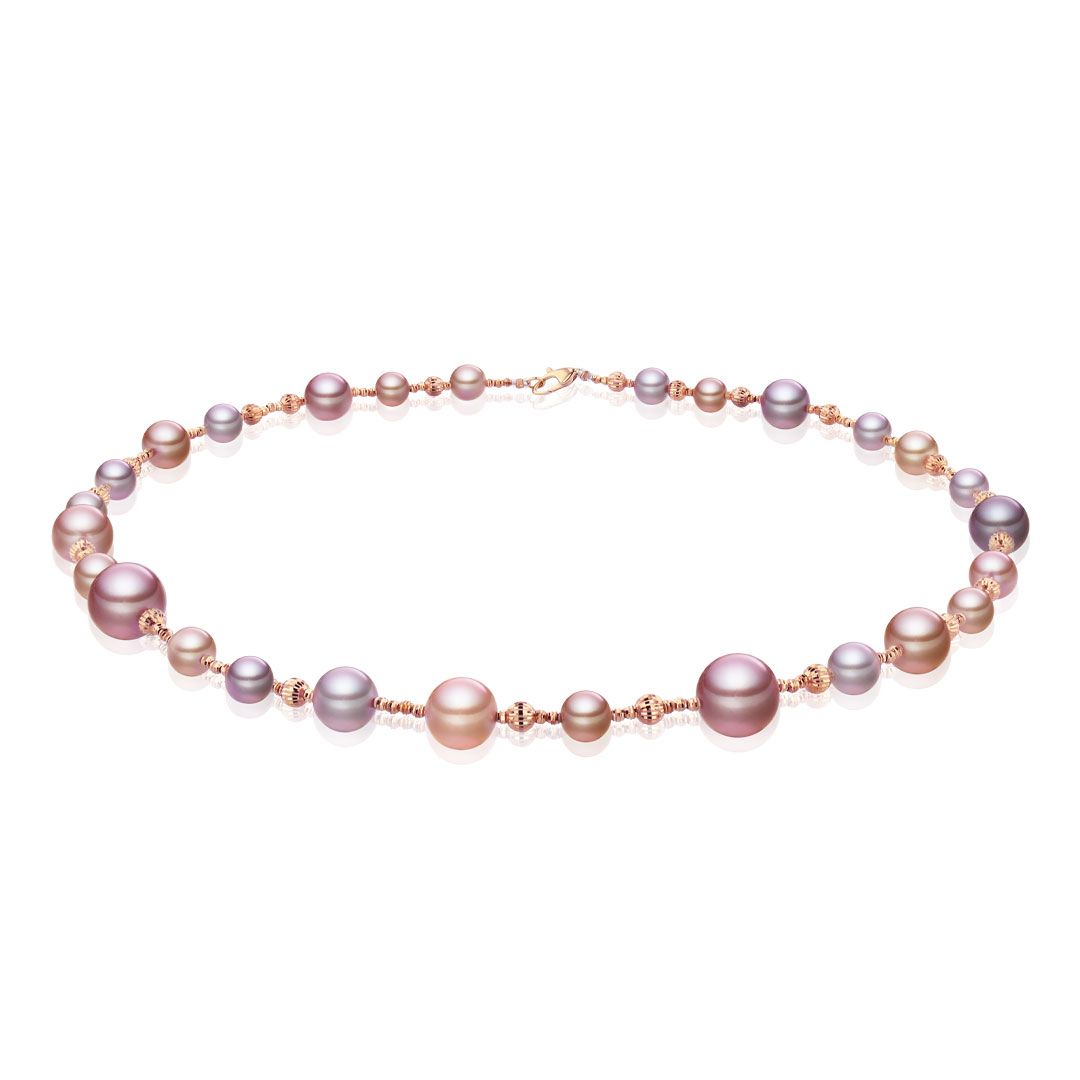 AURONOS Collier de perles en or rose 18K avec perles Ming 45cm